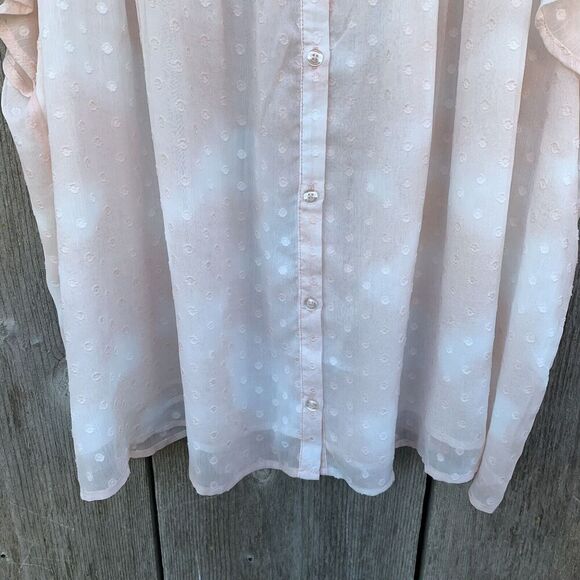 TORRID Top Womens 3XL Pale Pink Chiffon Polka Dot Button Front Blouse Crochet - Picture 7 of 14